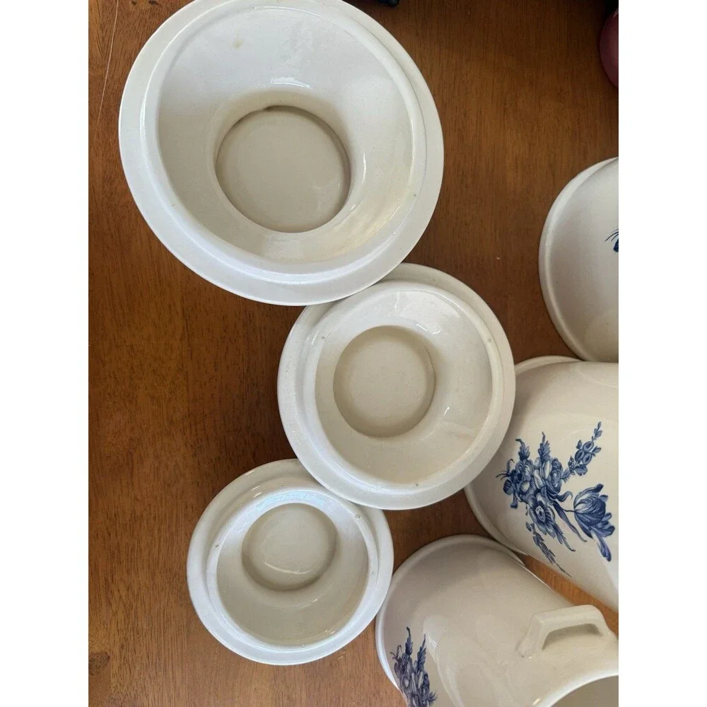 Set of 3 Ceramic Blue Floral on White Pattern Milk Can Style Canister Cookie Jar